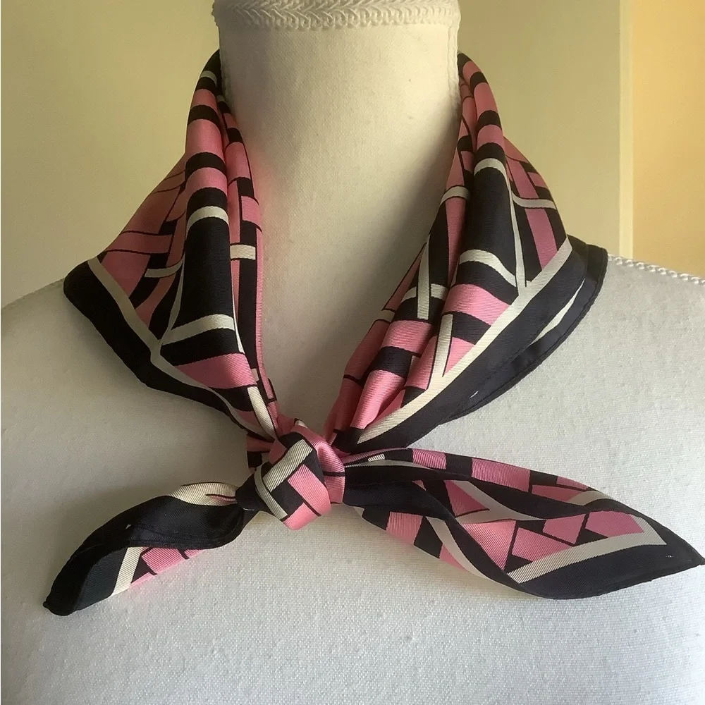 Navy/Pink/Ivory 21” Square Scarf